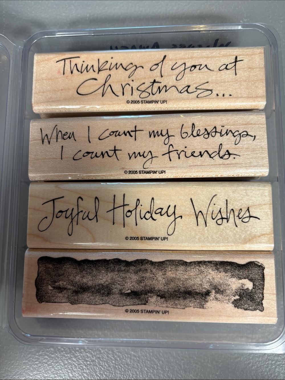 Stampin’ Up Wishes Awash 2005 Retired Christmas Wood Rubber Stamp Set of 4